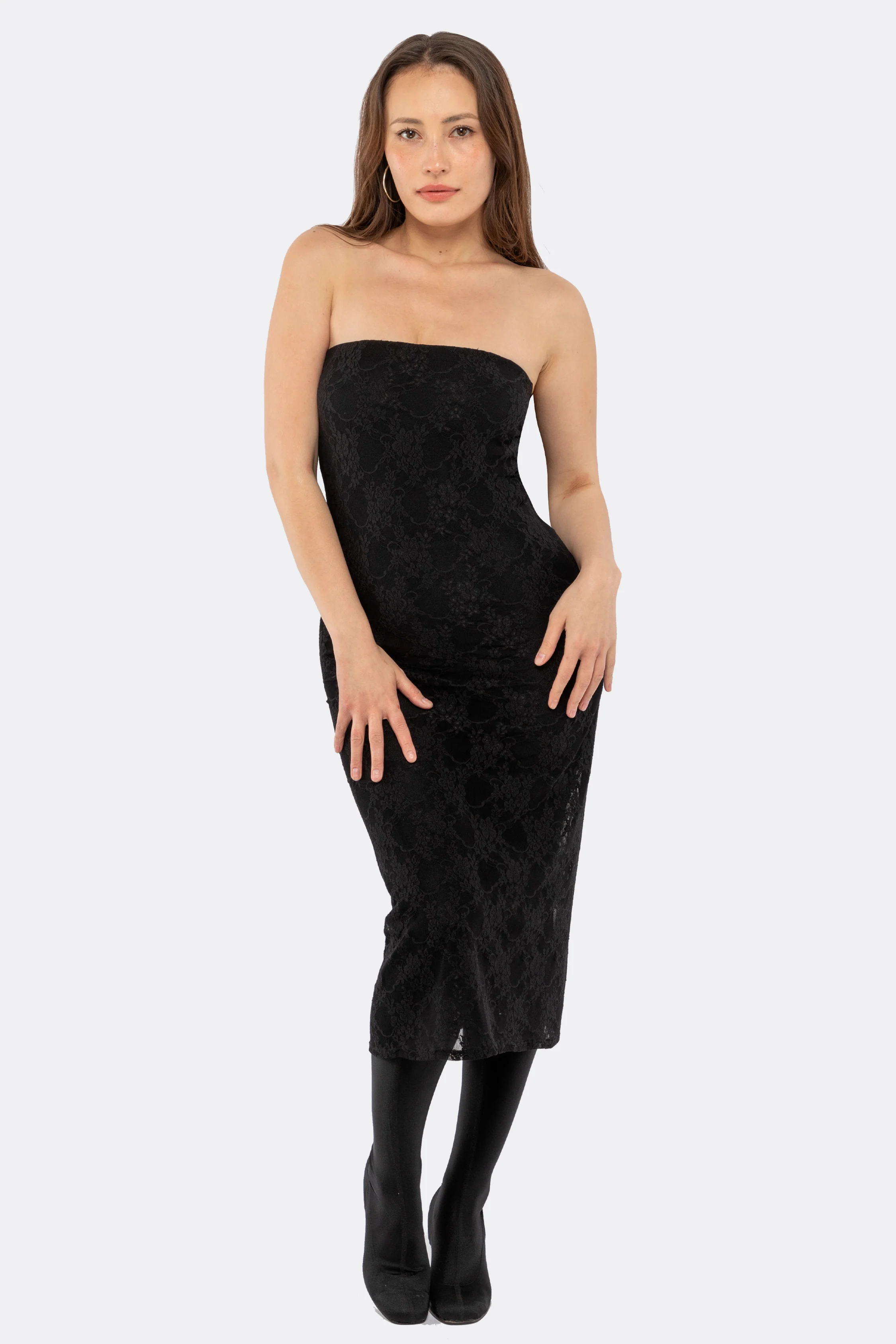 FNS800 - Floral Lace Midi Tube Dress - Image 2